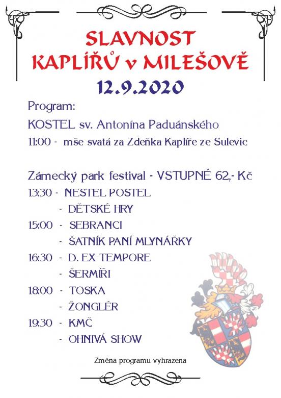 Plakát Slavnost Kaplířů v&nbsp;Milešově